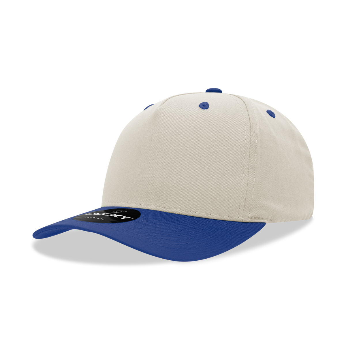 Decky 6024 5 Panel Mid Profile Structured Cotton Blend Cap - Stone/Royal