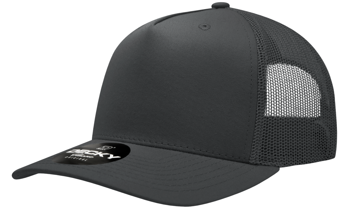 Decky 6030 5 Panel Mid Profile Structured Cotton Blend Trucker - Charcoal