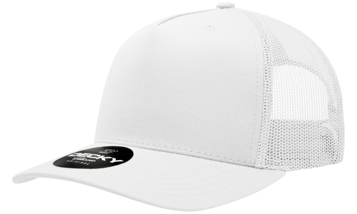 Decky 6030 5 Panel Mid Profile Structured Cotton Blend Trucker - White