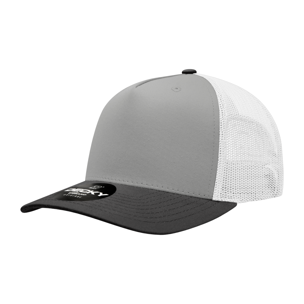 Decky 6030 5 Panel Mid Profile Structured Cotton Blend Trucker - BLACK/GREY/WHITE