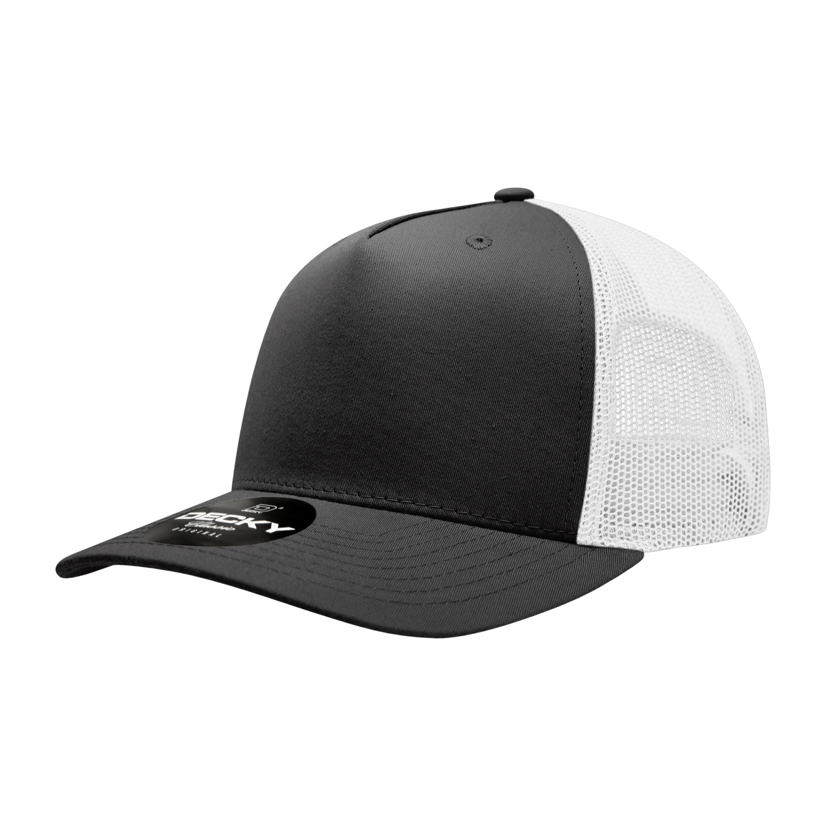 Decky 6030 5 Panel Mid Profile Structured Cotton Blend Trucker - Black/White