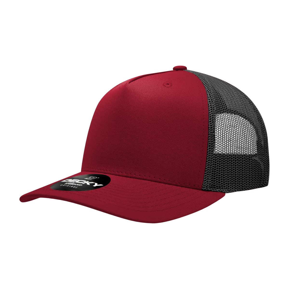 Decky 6030 5 Panel Mid Profile Structured Cotton Blend Trucker - Cardinal/Black