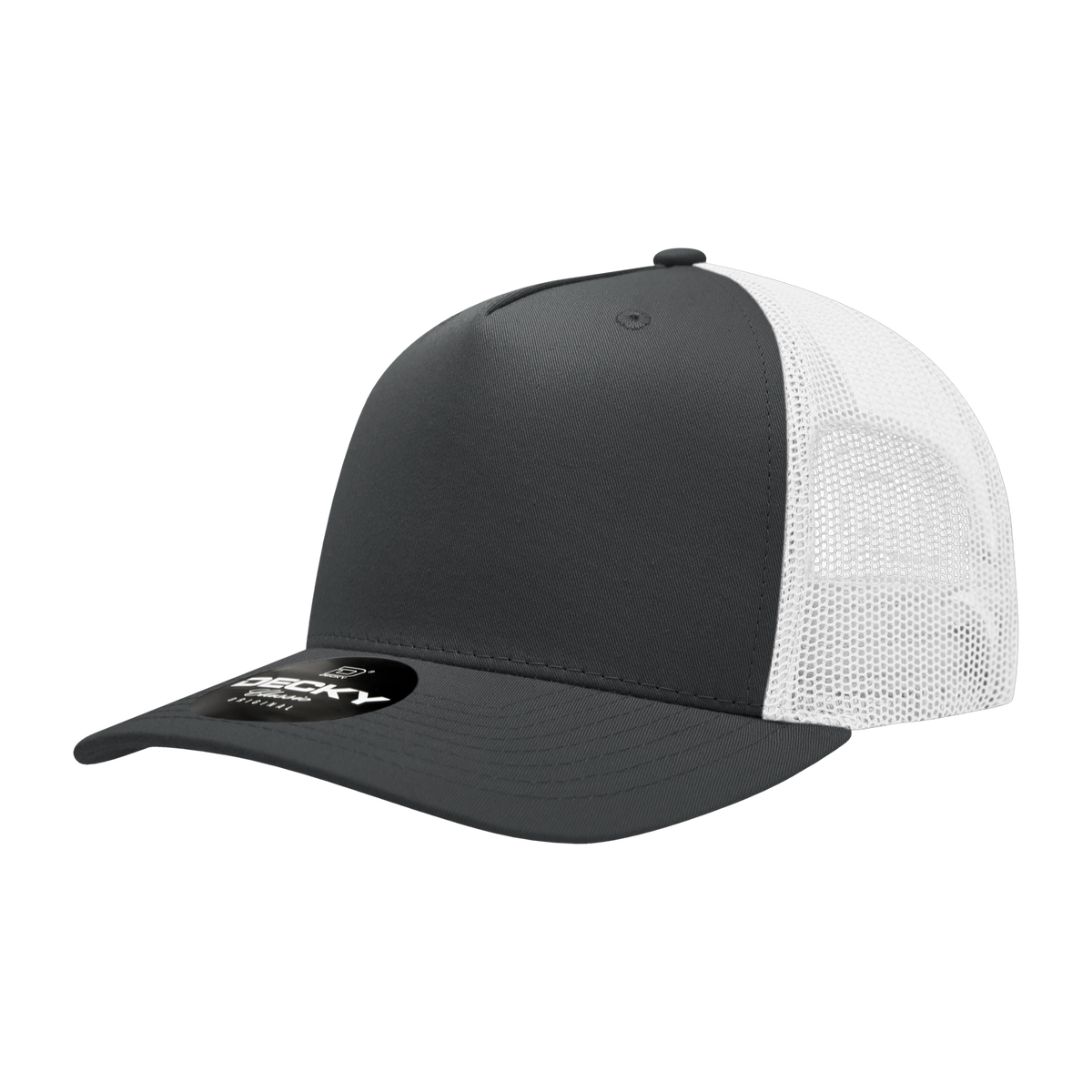 Decky 6030 5 Panel Mid Profile Structured Cotton Blend Trucker - Charcoal/White
