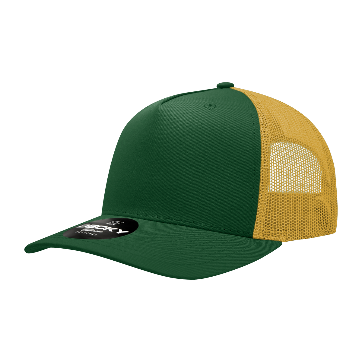 Decky 6030 5 Panel Mid Profile Structured Cotton Blend Trucker - Forest/Gold
