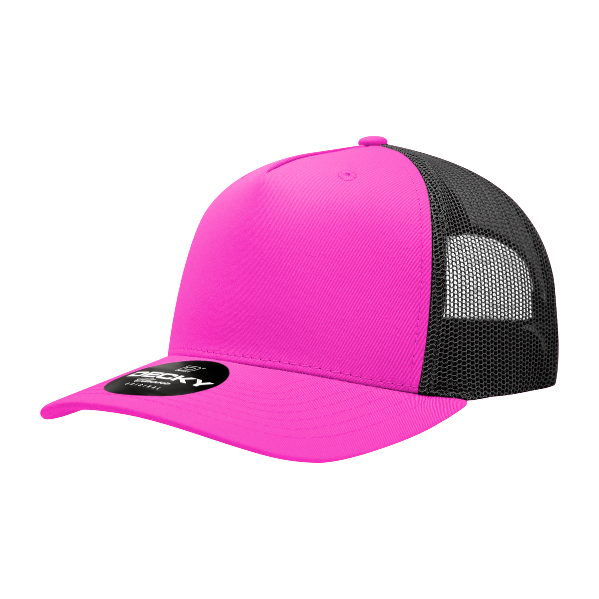 Decky 6030 5 Panel Mid Profile Structured Cotton Blend Trucker - Hot Pink/Black