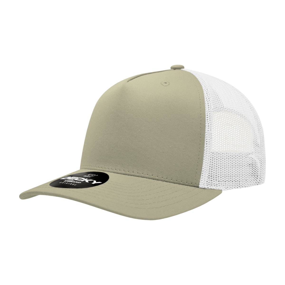 Decky 6030 5 Panel Mid Profile Structured Cotton Blend Trucker - Khaki/White