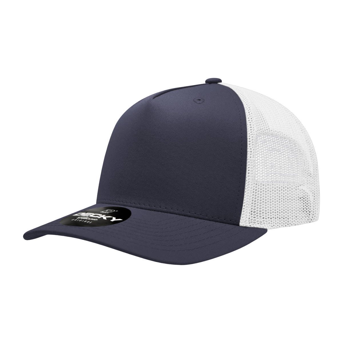 Decky 6030 5 Panel Mid Profile Structured Cotton Blend Trucker - Navy/White
