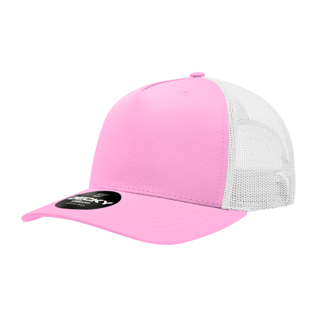Decky 6030 5 Panel Mid Profile Structured Cotton Blend Trucker - Pink/White