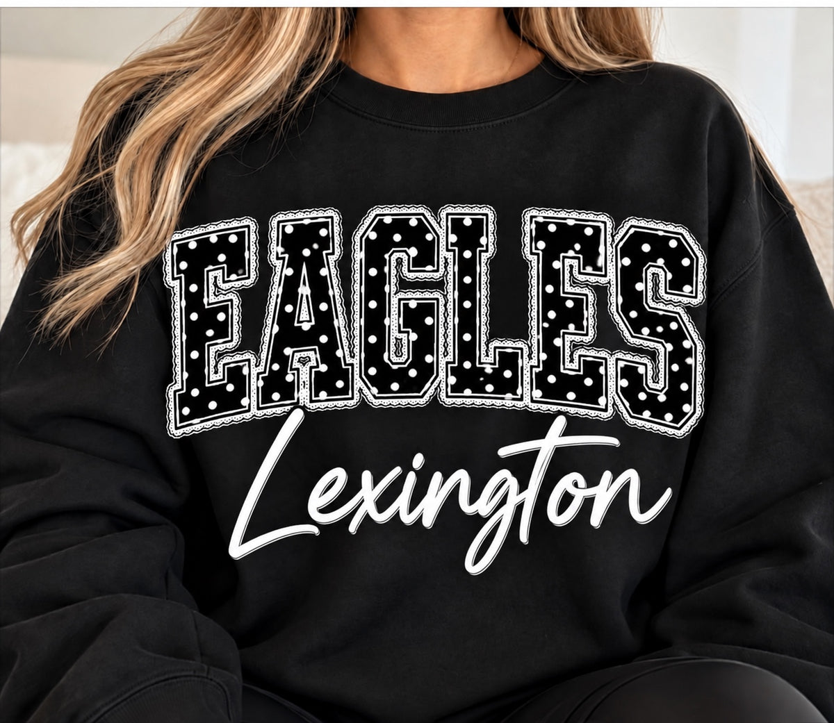 Lexington Eagles polka dot crewneck sweatshirt, black