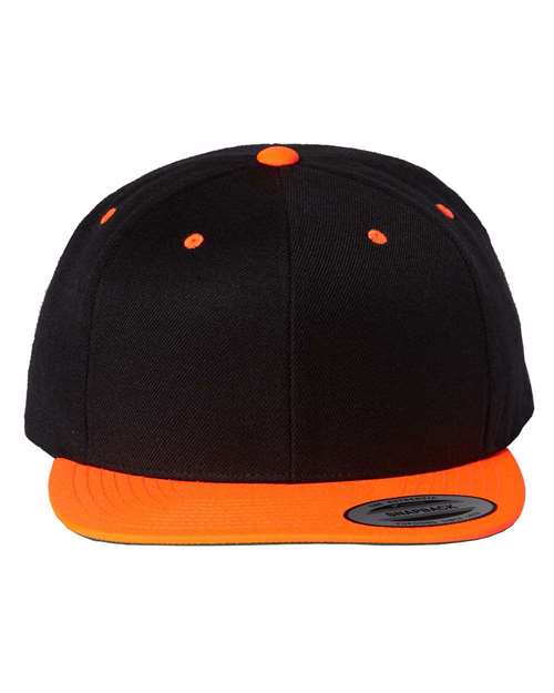 YP Classics Black/ Neon Orange / Adjustable Premium Flat Bill Snapback Cap