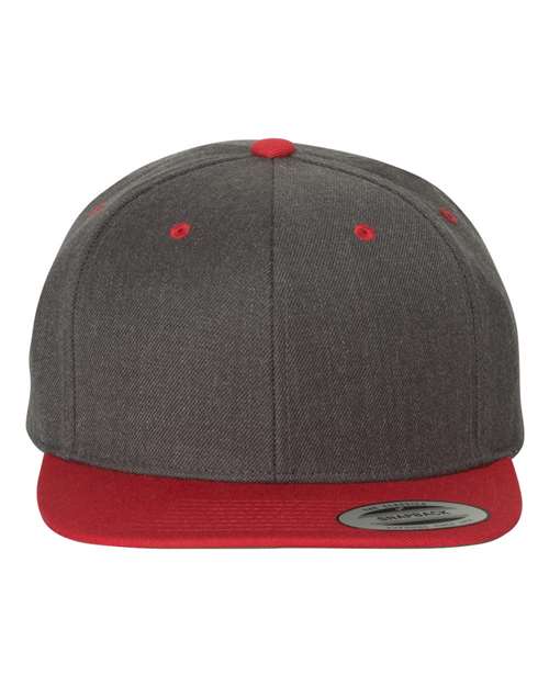 YP Classics Dark Heather/ Red / Adjustable Premium Flat Bill Snapback Cap