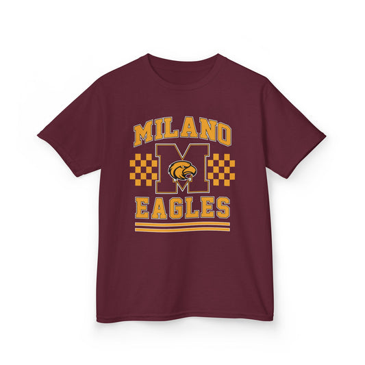 Kids T-Shirt — Milano Eagles Youth Football School Spirit Tee (Maroon & Gold)