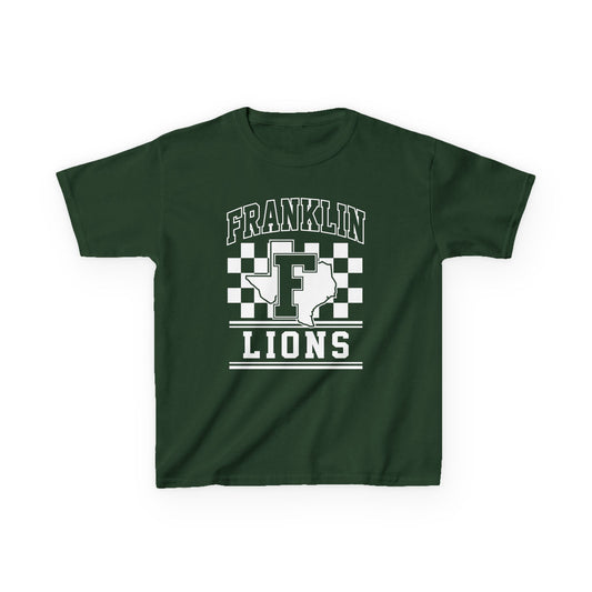 Youth Franklin Lions T‑Shirt — School Spirit Checkerboard Tee