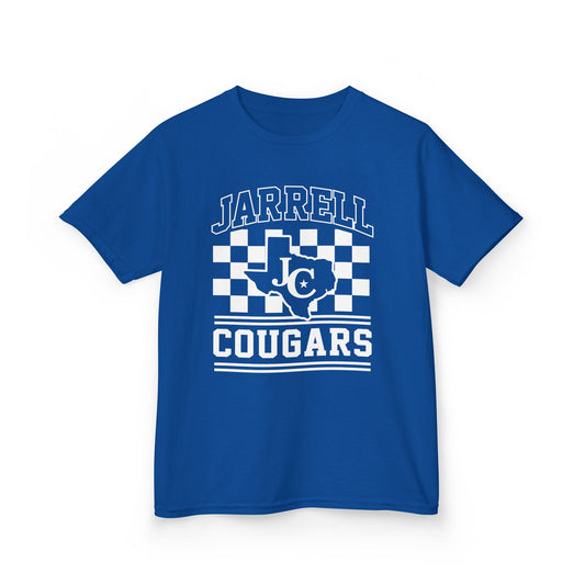 Youth Jarrell Cougars Tee — JC Logo Checkerboard School Spirit Shirt