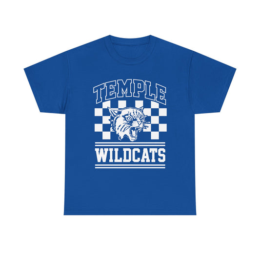 Temple Wildcats Adult T-Shirt — Retro Checkerboard Mascot Tee