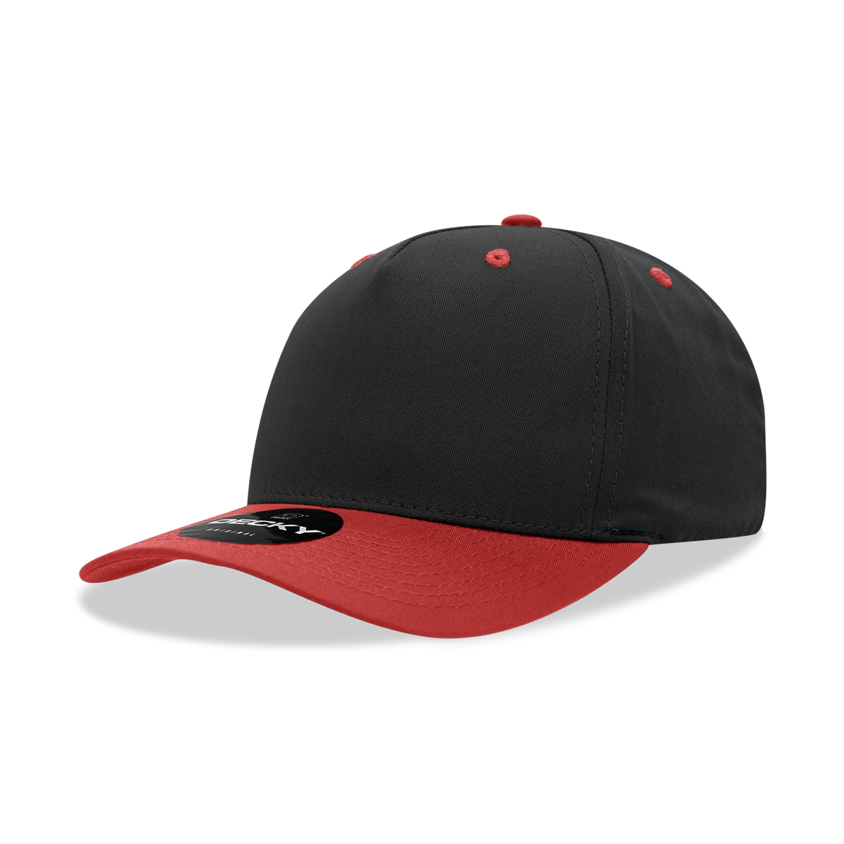 Decky 6024 5 Panel Mid Profile Structured Cotton Blend Cap - Black/Red