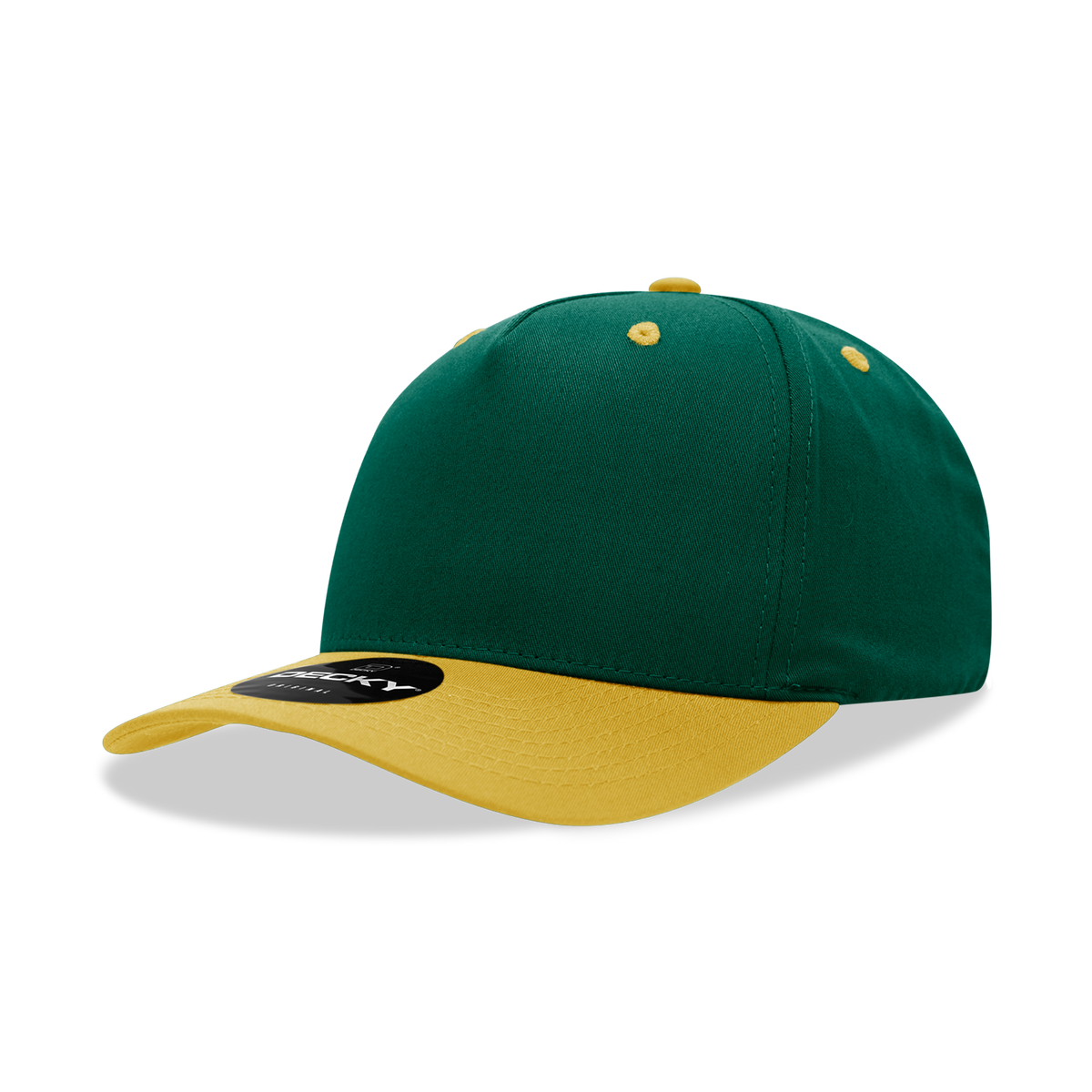 Decky 6024 5 Panel Mid Profile Structured Cotton Blend Cap - Forest/Gold