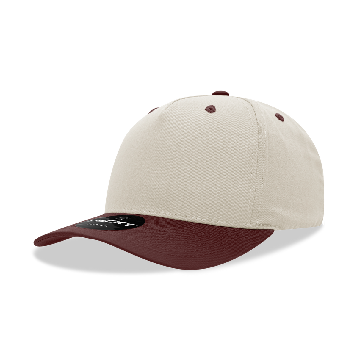 Decky 6024 5 Panel Mid Profile Structured Cotton Blend Cap - Stone/Maroon