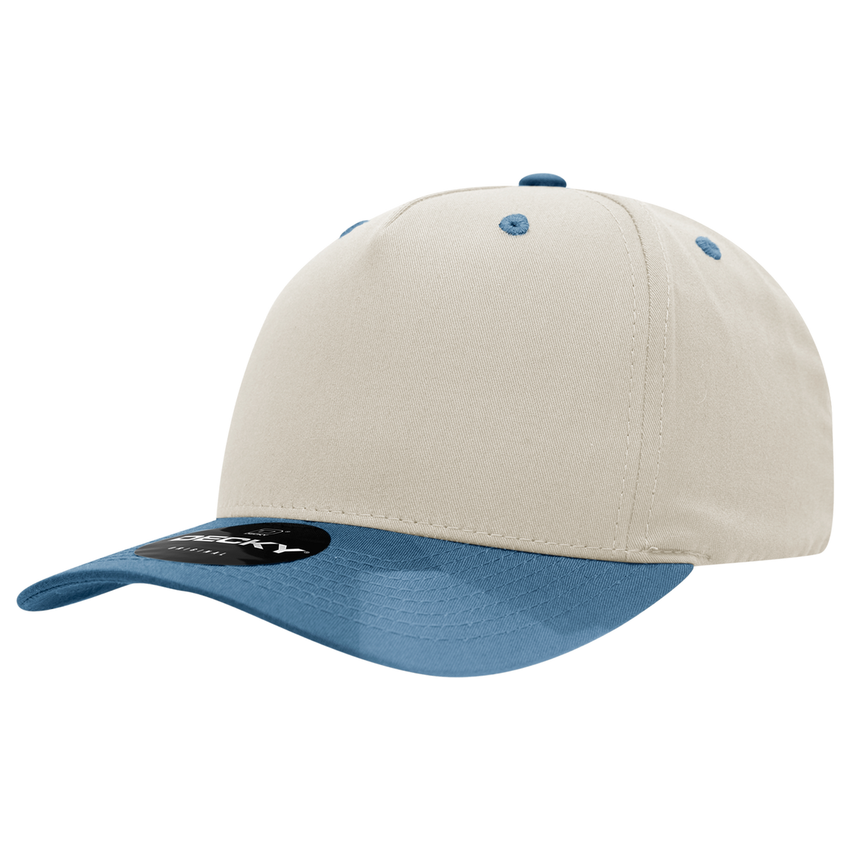 Decky 6024 5 Panel Mid Profile Structured Cotton Blend Cap - Stone/Sky
