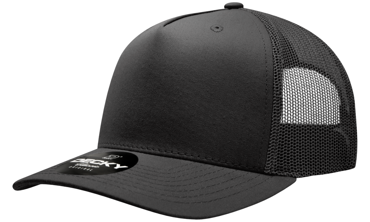 Decky 6030 5 Panel Mid Profile Structured Cotton Blend Trucker - Black