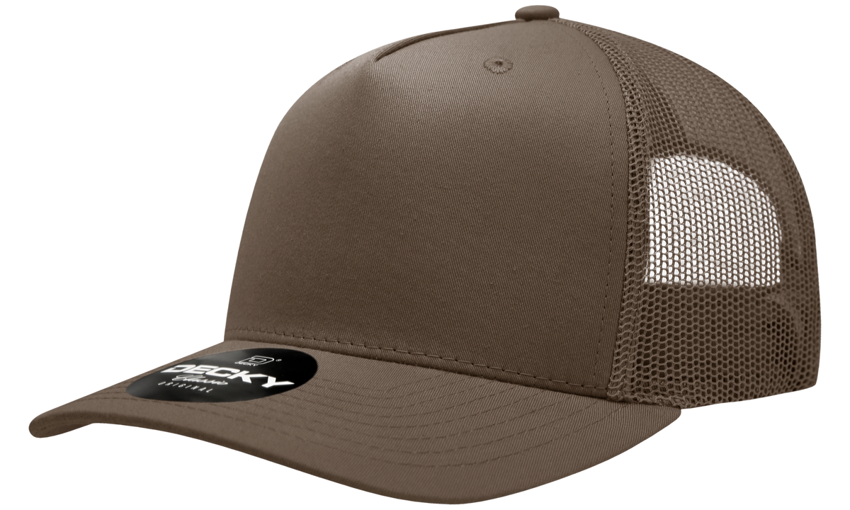 Decky 6030 5 Panel Mid Profile Structured Cotton Blend Trucker - Brown