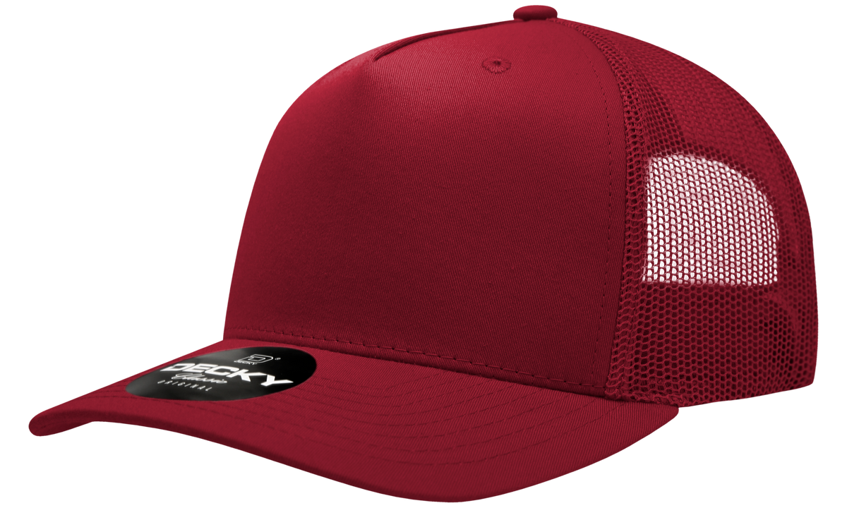 Decky 6030 5 Panel Mid Profile Structured Cotton Blend Trucker - Cardinal