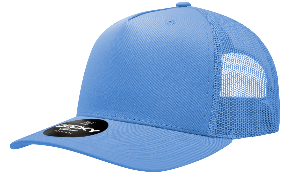 Decky 6030 5 Panel Mid Profile Structured Cotton Blend Trucker - Sky Blue