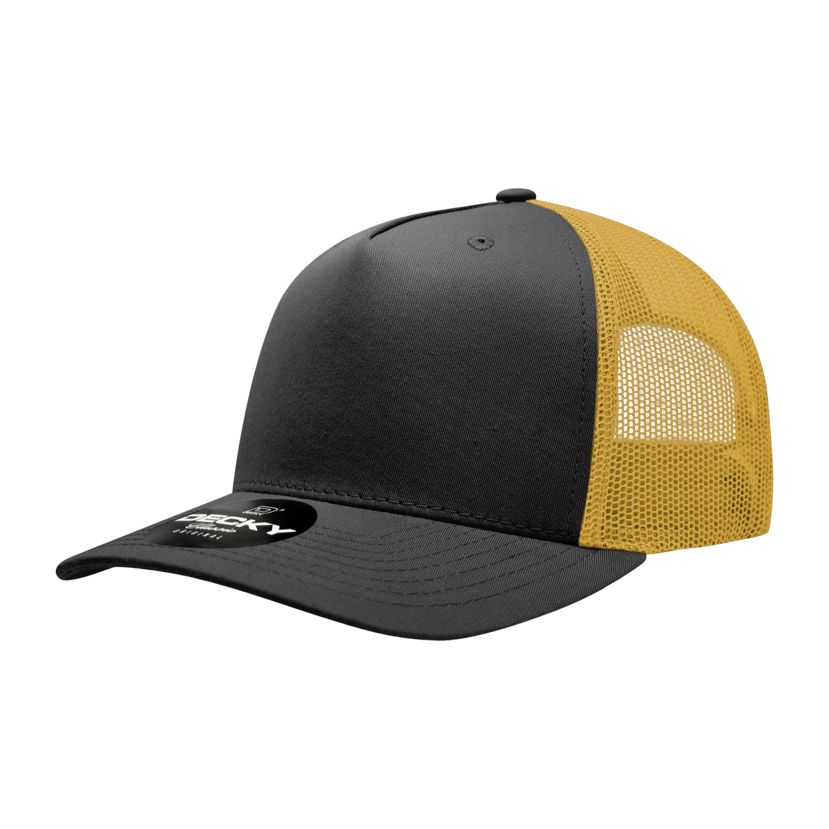 Decky 6030 5 Panel Mid Profile Structured Cotton Blend Trucker - Black/Gold