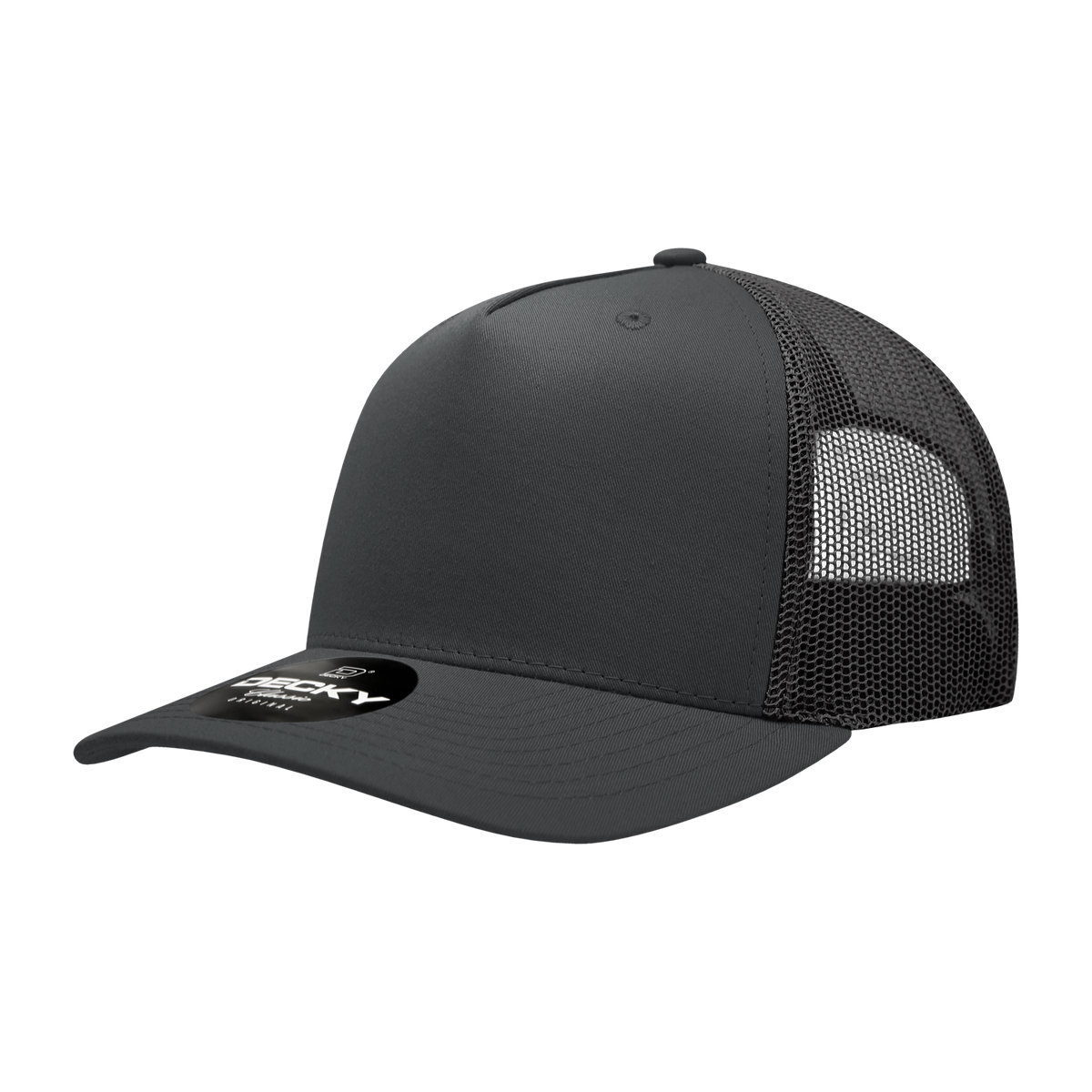 Decky 6030 5 Panel Mid Profile Structured Cotton Blend Trucker - Charcoal/Black