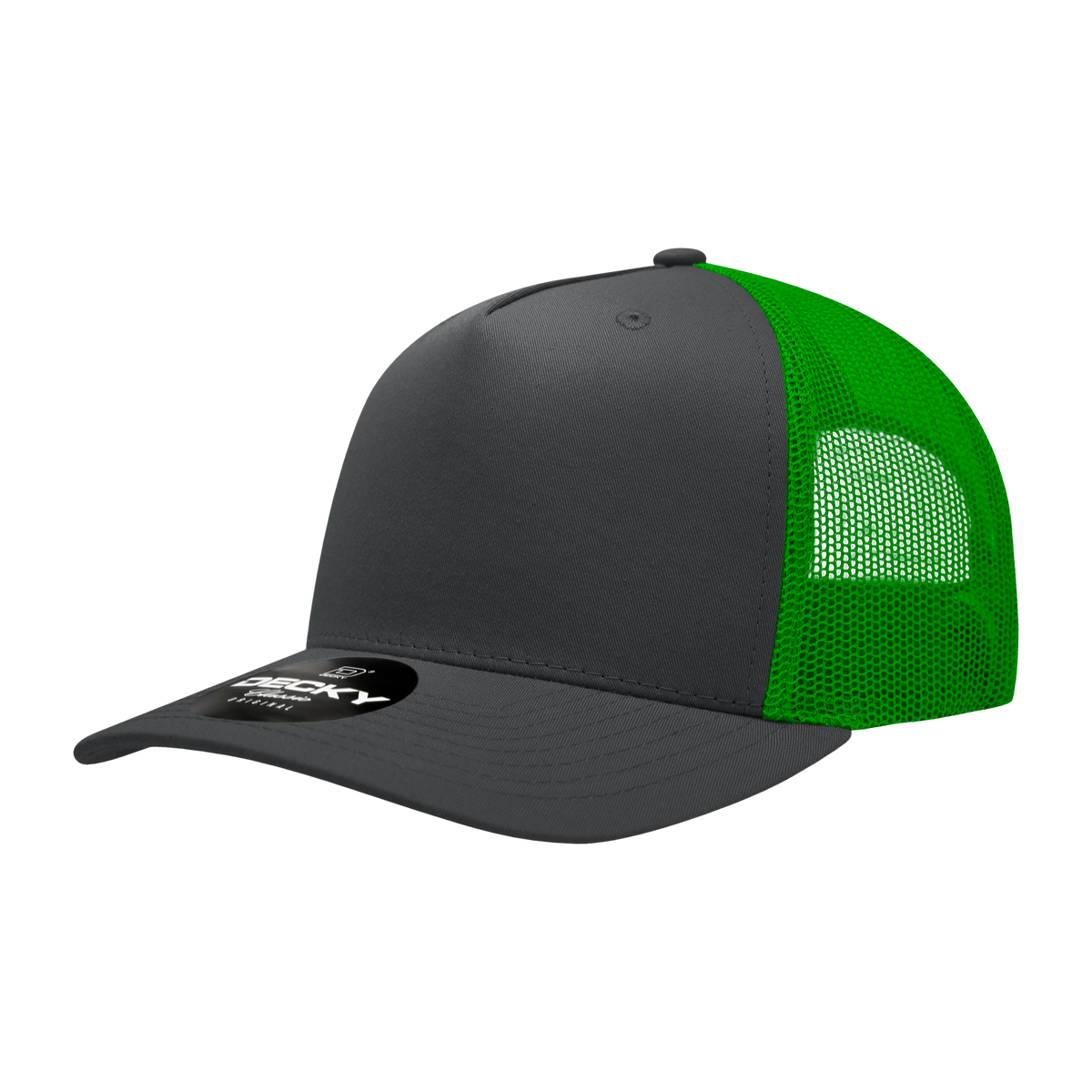 Decky 6030 5 Panel Mid Profile Structured Cotton Blend Trucker - Charcoal/Kelly