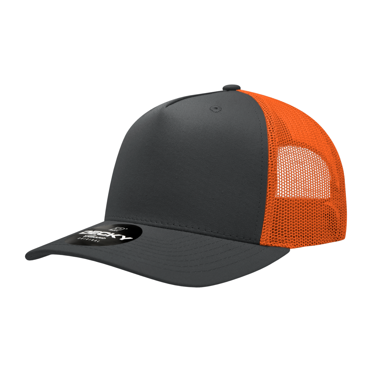 Decky 6030 5 Panel Mid Profile Structured Cotton Blend Trucker - Charcoal/Orange