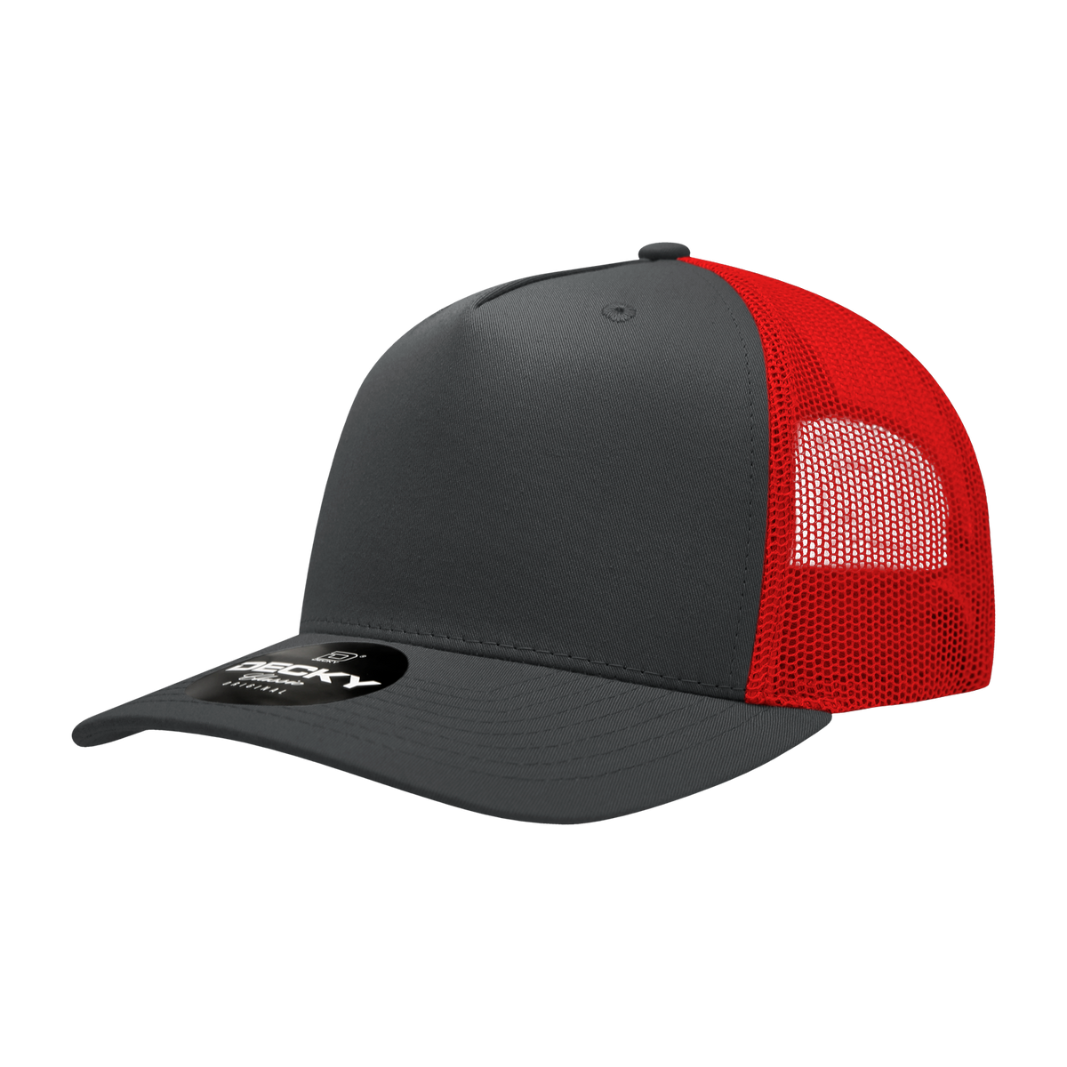 Decky 6030 5 Panel Mid Profile Structured Cotton Blend Trucker - Charcoal/Red