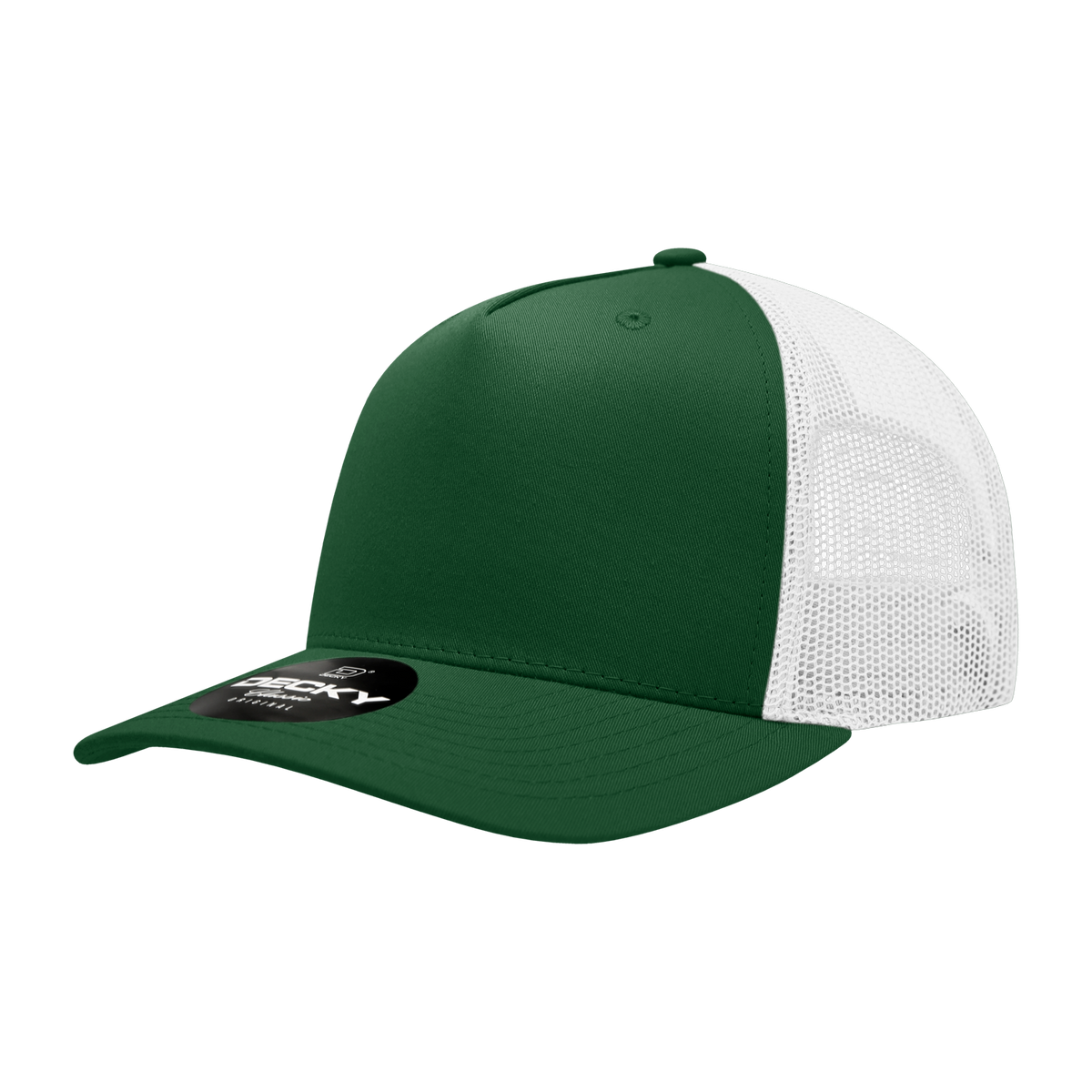 Decky 6030 5 Panel Mid Profile Structured Cotton Blend Trucker - Forest/White