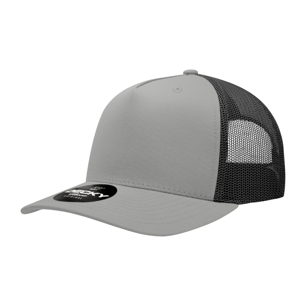 Decky 6030 5 Panel Mid Profile Structured Cotton Blend Trucker - Grey/Black