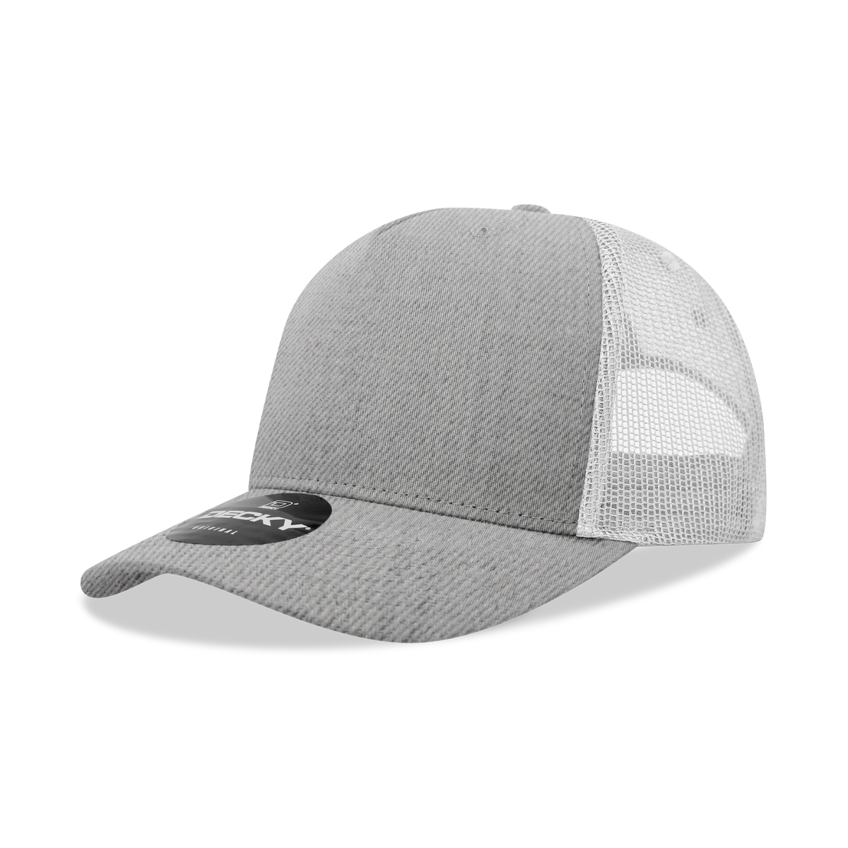 Decky 6030 5 Panel Mid Profile Structured Cotton Blend Trucker - Heather  Grey/White