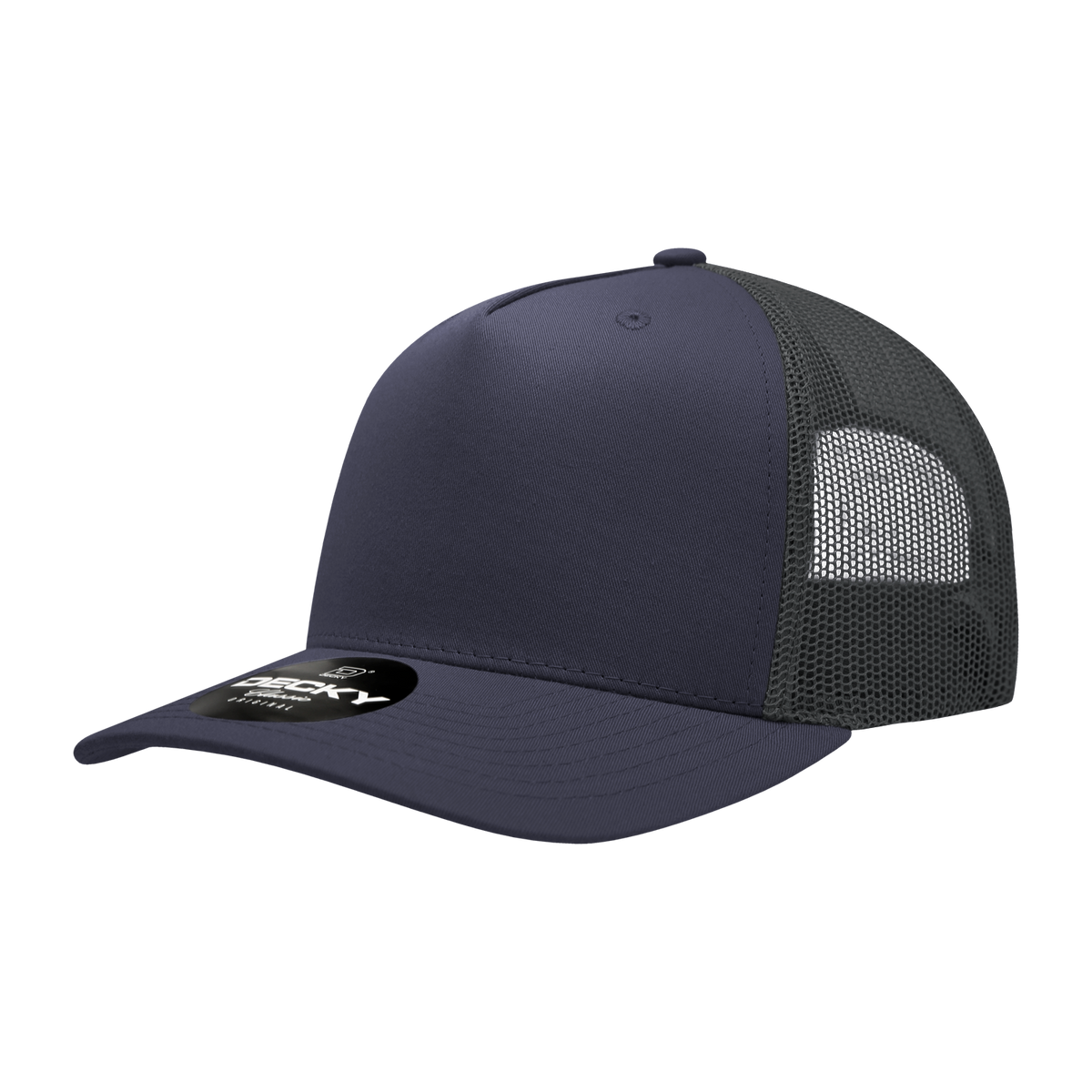 Decky 6030 5 Panel Mid Profile Structured Cotton Blend Trucker - Navy/Charcoal