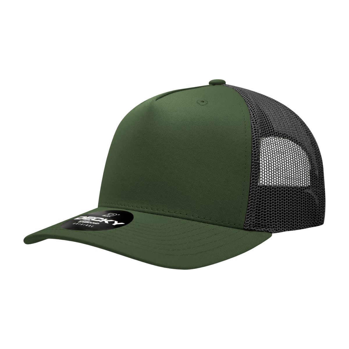 Decky 6030 5 Panel Mid Profile Structured Cotton Blend Trucker - Olive/Black