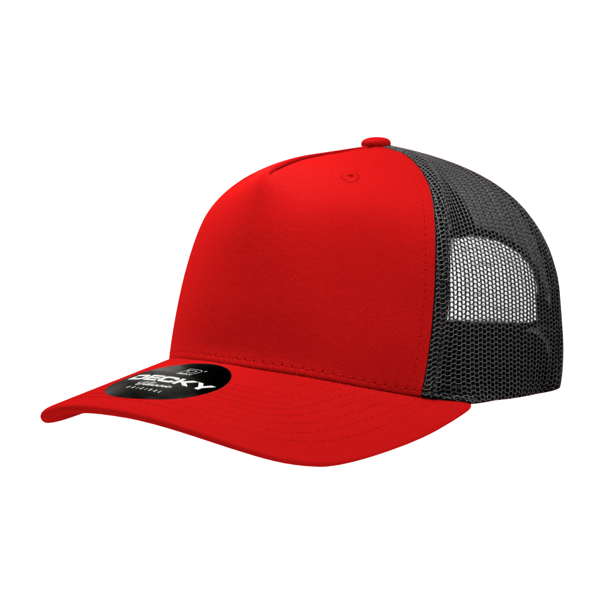 Decky 6030 5 Panel Mid Profile Structured Cotton Blend Trucker - Red/Black