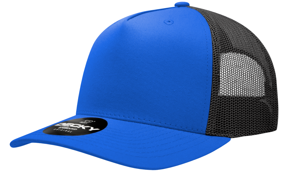 Decky 6030 5 Panel Mid Profile Structured Cotton Blend Trucker - Royal/Black