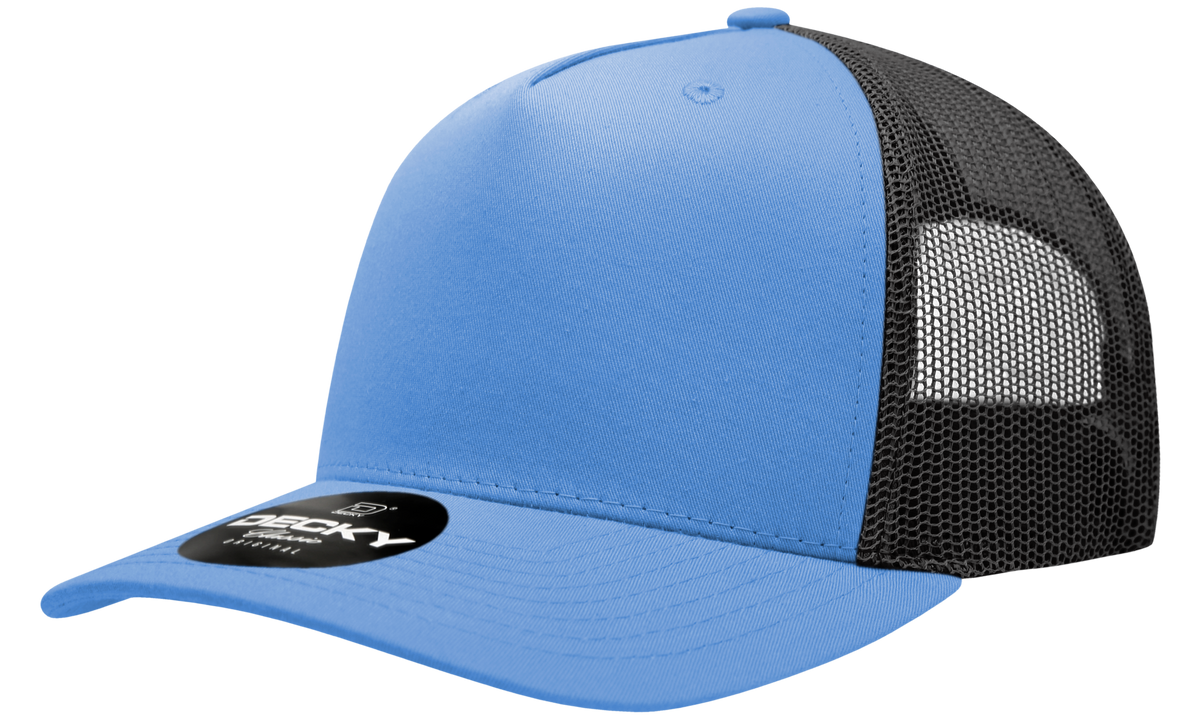 Decky 6030 5 Panel Mid Profile Structured Cotton Blend Trucker - Sky/Black