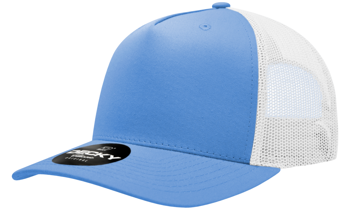 Decky 6030 5 Panel Mid Profile Structured Cotton Blend Trucker - Sky/White