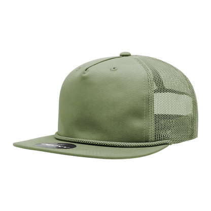 5 Panel High Profile Relaxed Cotton Blend Trucker w/Rope