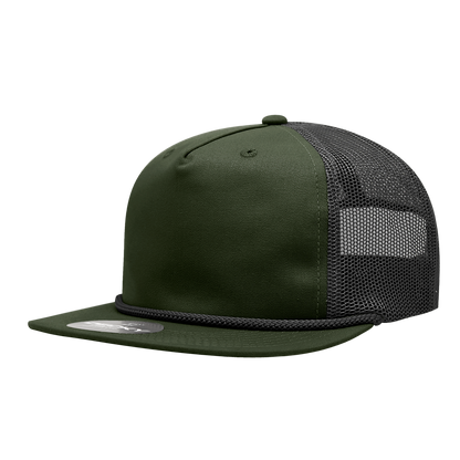 5 Panel High Profile Relaxed Cotton Blend Trucker w/Rope