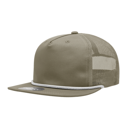 5 Panel High Profile Relaxed Cotton Blend Trucker w/Rope