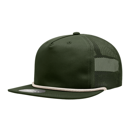 5 Panel High Profile Relaxed Cotton Blend Trucker w/Rope