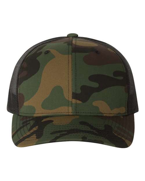 YP Classics Retro Trucker Cap - Green Camo/ Black