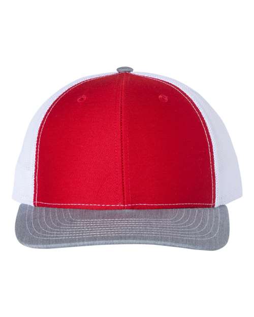 Richardson 112 Snapback Trucker Cap - Red/ White/ Heather Grey