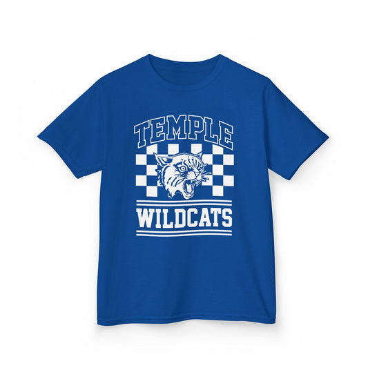 Temple Wildcats Kids T-Shirt — Checkered Mascot Youth Tee