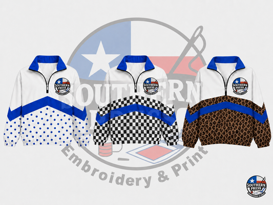 *** Pre Order *** Polyester Quarter Zip with Bottom Pattern  (See Size Chart In Images)