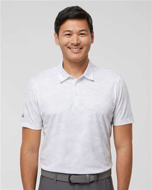 Adidas White / S Adidas Men's All Over Camo Print Polo